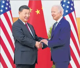  ?? REUTERS ?? US President Joe Biden (right) shakes hands with Chinese President Xi Jinping in Bali.