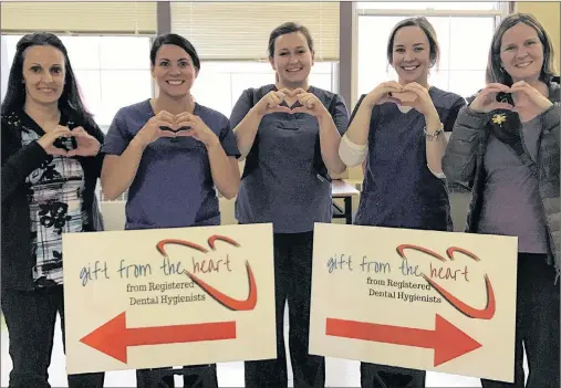  ?? SUBMITTED PHOTO ?? From left, P.E.I. dental profession­als Tracy Bowser, April MacDougall, Katelin Stewart, Jess Hicken and Alison MacDougall prepare to provide free dental hygiene at a clinic April 7. Missing from photo, but on the committee, are Emily Leger and Heather...