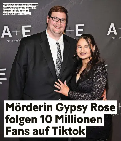  ?? Getty Images ?? Gypsy Rose mit ihrem Ehemann Ryan Anderson – sie lernte ihn kennen, als sie noch im Gefängnis sass.