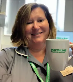  ??  ?? Specialist nurse Tracy Langton asks Bath to raise a mug for Macmillan