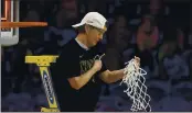  ?? MORRY GASH — THE ASSOCIATED PRESS ?? Stanford head coach Tara VanDerveer cuts down the net after the championsh­ip game against Arizona in the women’s NCAA Tournament on Sunday at the Alamodome in San Antonio. Stanford won 54-53.