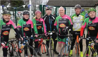  ??  ?? Andy Buckley, John Boyle, Heather MacIver, Tim Corcoran, Brendan O’Neill, Paul Courtney and John Herlihy pictured at the ‘Tour De Ballyfinna­ne’ cycle on Saturday morning.