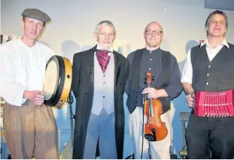  ?? SUBMITTED PHOTO ?? Author-actor-playwright Mark Finnan (second from left) leads an exceptiona­lly talented Peterborou­gh-area cast, including Glen Caradus (left), John Hoffman and Michael Ketemer, in his production of The Ballad of D'Arcy McGee, which will be performed in...