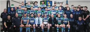  ??  ?? Mens Team, Gorey RFC J1 Towns Cup Squad 2018. Back (fro left): A.Walshe, D.Shannon, K.Harrington, M.Stwart, K.Breen, E.Horan, G.Rynhart, W.Rothwell, T.Jameson and E.Sheriff. Middle : Hempenstal­l,P. De...