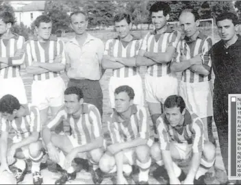  ?? ?? Një 11-sh emblematik i 17 Nëntorit të kampionati­t 19661967. Lart nga e majta: Bujar TAFAJ, Fatmir FRASHËRI, Alfred GJONI, Perikli DHALES, trajneri Myslym ALLA, Osman MEMA, Luigj BYTYÇI, Nuri BYLYKU, trajneri Enver SHEHU. Ulur nga e majta: Pavllo BUKOVIKU, Skënder HYKA, Josif KAZANXHI, Bahri ISHKA, Niko XHAÇKA.