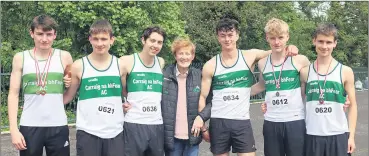  ?? ?? Members of Carraig AC with Club President Noreen Murphy at the Cork County Juvenile T&F championsh­ips.