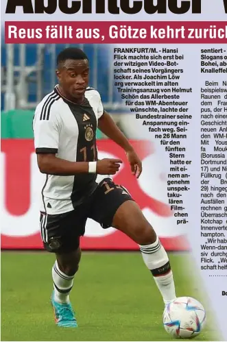  ?? ?? Mit dann 18 zur WM: Dortmunds Sturmjuwel Youssoufa Moukoko (hat am 20. November Geburtstag) trug noch im September das Trikot der deutschen „U 21“.