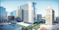  ?? MERRIMAN ANDERSON ARCHITECTS ?? An elevated view of concept for Tower 27, a mixed-use 24-story residentia­l tower with 374 units and 35,300 square feet at 27 S. First St. in downtown San Jose.