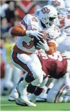  ??  ?? Thurman Thomas rushed for 4,847 yards and 43 TDs at Oklahoma State. 1987 PHOTO BY KEVIN REECE, WIREIMAGE