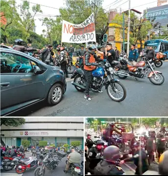  ?? ?? Cientos de motociclis­tas realizaron bloqueos y un mitin frente a la Semovi, en la colonia Roma, en protesta por los cambios al Reglamento de Tránsito. Más tarde, policías detuvieron a nueve por agresiones y aseguraron 18 unidades.