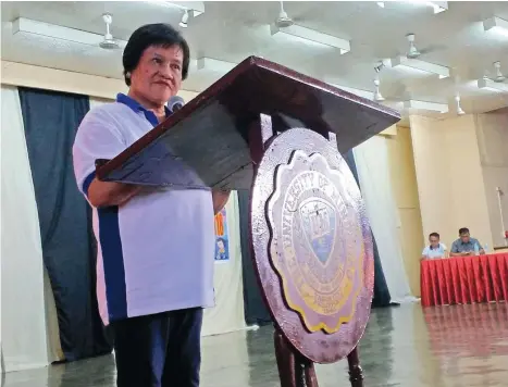  ?? MARIANNE L. SABERON-ABALAYAN ?? OPEN. Prisaa 11 Meet president Ma. Lita Montalban declares the opening of the regional meet at the University of Mindanao (UM) Tagum College gym yesterday afternoon.
