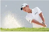  ?? Photo: USA TODAY SPORTS ?? Danny Lee plays from the sand on the 18th at Firestone Country Club on his way to a final round of 68 and a share of sixth place at the Bridgeston­e Invitation­al.