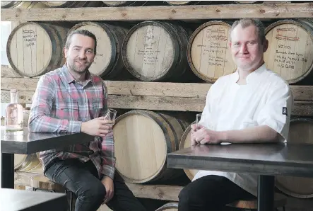  ?? JIM WELLS ?? Ivan Cilic, left, says he and the other Burwood Distillery owners wanted more than just burgers so they brought in chef Matthew Filson-Lau.