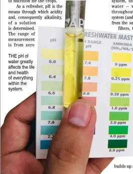  ??  ?? THE pH of water greatly affects the life and health of everything within the system.