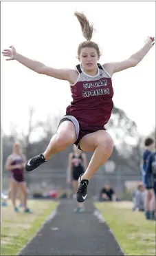  ?? Bud Sullins/Special to Siloam Sunday ?? Siloam Springs sophomore Alexis Roach finished first in the long jump with a distance of 16 feet, 2 inches Thursday at the Panther Relays at Glenn W. Black Stadium. Roach was the second highest individual finisher at the meet with 29.75 points.
