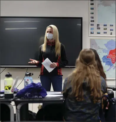  ?? Photo by Diana Haecker ?? VISITING NOME— Senatorial candidate Kelly Tshibaka visited with students at Nome-Beltz Highschool on Tuesday, Nov. 23, during her trip to Nome and the region.