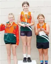  ?? ?? Above: Standing on the podium after the triple jump are (from left) Ruby Reidy, Alex Morgan and Indi Olsson.