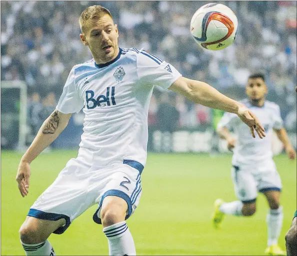  ?? RIC ERNST/PNG FILES ?? Whitecaps defender Jordan Harvey is wondering who his new roommate will be after the departure of Steven Beitashour to Toronto. Apart from an opening at the right-back spot, the Caps head into training camp with almost the entire starting lineup back.