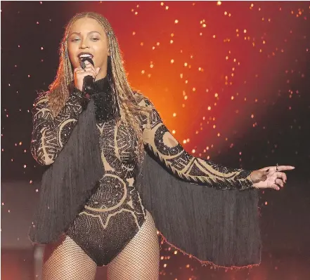 ?? — THE ASSOCIATED PRESS FILES — GETTY IMAGES FILES ?? Pop star Beyonce and her infidelity opus Lemonade lead the pack for next year’s Grammy Awards in L.A. with nine nomination­s, including album of the year and song of the year.