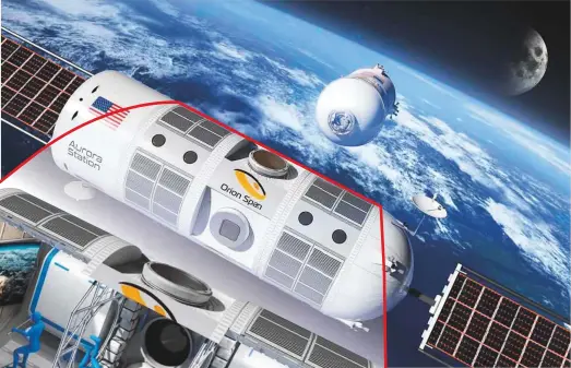  ?? Courtesy: Orion Span ?? A rendition of the Aurora Station space hotel is seen in this handout promotiona­l image.