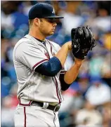  ?? JUSTIN K. ALLER / GETTY IMAGES ?? Bryse Wilson pitched five innings in his major league debut Monday and collected a 1-0 win over the Pirates.