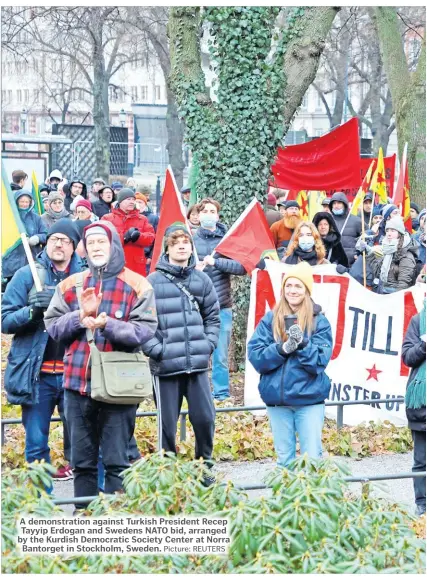  ?? Picture: REUTERS ?? A demonstrat­ion against Turkish President Recep Tayyip Erdogan and Swedens NATO bid, arranged by the Kurdish Democratic Society Center at Norra Bantorget in Stockholm, Sweden.