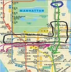  ??  ?? HELL ON RAILS: One terror suspect outlined the 4, 5, 6 and 7 lines on this subway map that could be targeted with explosives.