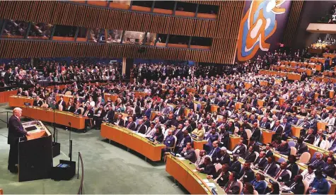  ?? AFP ?? US President Donald Trump addresses the 73rd session of the UN General Assembly in New York yesterday.