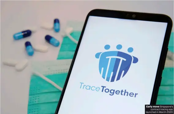  ??  ?? Early move Singapore’s
contract tracing app launched in March 2020