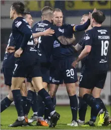  ??  ?? Dundee’s Kenny Miller celebrates his second goal