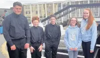  ??  ?? Youth Training Band of Wales members, who all play for Rhondda Fach Youth band Band performing in the youth section. Pictured from left: Iwan Hill, Oliver Davies, Nathan Davies, Carys Lewis, Rhian Evans and Cari Jones