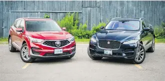  ?? NICK TRAGIANIS ?? The 2019 Acura RDX, left, and the 2018 Jaguar F-Pace. While both get top marks in their class, Brian Harper and Nick Tragianis felt the Acura delivered more bang for the buck.