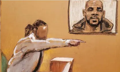  ?? Photograph: Jane Rosenberg/Reuters ?? A male witness testifies during R Kelly’s sex abuse trial at Brooklyn’s federal district court in New York on Monday.