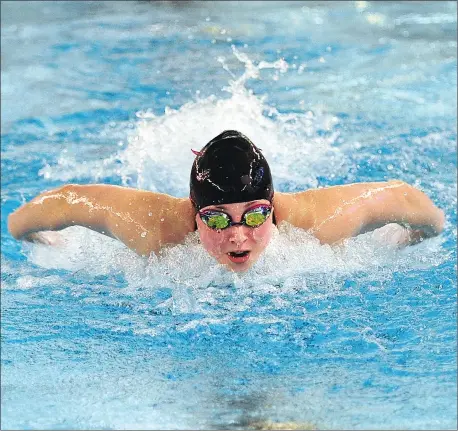  ?? File photo by Ernest A. Brown ?? Sara Gendron was the lone swimmer on the North Smithfield girls swim team, but she produced 37 points in the state meet after finished second in the 100-yard butterfly and third in the 200-yard individual medley. Gendron, a junior, is the 2017...