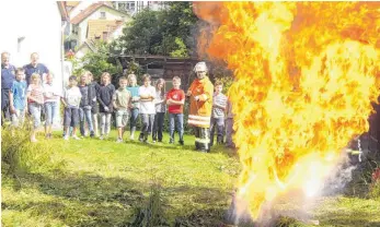  ?? ARCHIVFOTO: HEH ?? Die Feuerwehr Deilingen - auf unsere Archivfoto bei einer Vorführung – kann sich auf das neue Magazin freuen.