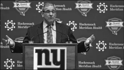  ?? AP Photo ?? New York Giants general manager Dave Gettleman speaks after being introduced during an NFL football news conference on Friday in East Rutherford, N.J. (AP Photo/adam Hunger)
