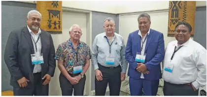  ?? Photo: Waisea Nasokia ?? From left: ASPA secretary General David Tohi, vice president Ewan Smith, chairman Brett Gebers, Lulutai Airlines Limited CEO Poasi Tei, and Air Kiribati Limited CEO Tomwa Tehumu.