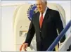  ??  ?? ALEX BRANDON/POOL/AP US Secretary of State Rex Tillerson steps off his plane as he arrives at King Salman Air Base, Saturday, on Oct. 21, 2017, in Riyadh, Saudi Arabia.