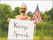  ?? Cassandra Day / Hearst Connecticu­t Media ?? Haddam Selectwoma­n Melissa Schlag was condemned at a town meeting Monday for taking a knee during the Pledge of Allegiance. But supporters also turned out to affirm her right to free speech.