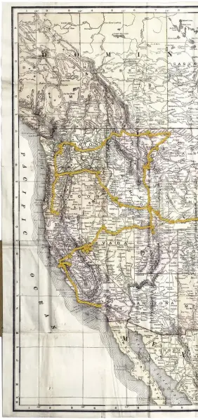  ??  ?? Milholland’s journey (her route embroidere­d onto a 1916 map by photograph­er Michna-Bales) began in New York City and covered some 12,000 miles. From Chicago to Los Angeles, she kept a grueling pace, delivering more than 50 speeches in eight states over 28 days, in settings
from railroad cars to grand hotels.