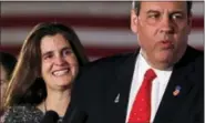  ?? CHARLES KRUPA — THE ASSOCIATED PRESS ?? Tears well up in Mary Pat Christie’s eyes as her husband Republican presidenti­al candidate, New Jersey Gov. Chris Christie addresses supporters during a primary night rally in Nashua, N.H., Tuesday.