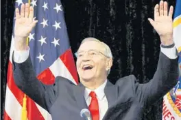  ?? JIM MONE/AP ?? Former Vice President Walter Mondale, a former Minnesota senator, gestures while speaking at a Students for Obama rally at the University of Minnesota’s McNamara Alumni Center in Minneapoli­s. Mondale, a liberal icon who lost the most lopsided presidenti­al election after bluntly telling voters to expect a tax increase if he won, died Monday. He was 93.