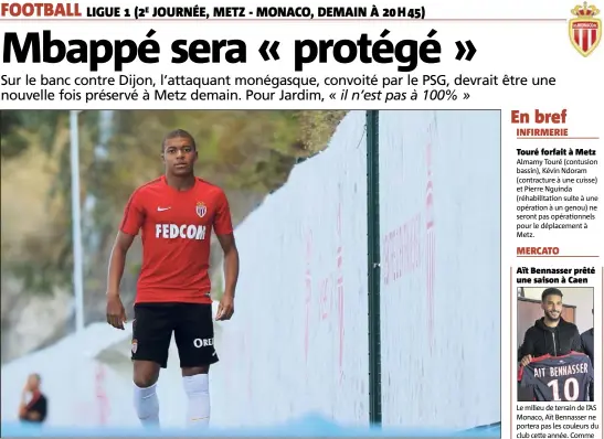  ?? (Photo AFP) ?? Kylian Mbappé souhaitait rejoindre le PSG, mais aucune offre n’a été reçue du côté de Monaco.
