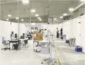  ?? MONTFORT HOSPITAL VIA TWITTER ?? A rink at the Ray Friel rec centre in Orléans is being transforme­d into a COVID-19 assessment facility. The clinic will be run by Montfort Hospital staff.