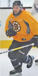  ?? STAFF FILE PHOTO BY PATRICK WHITTEMORE ?? GETTING UP TO SPEED: Patrice Bergeron is on the ice following offseason hernia surgery and expects to be ready in time for Bruins training camp.