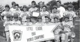  ?? Courtesy Westbury Little League ?? The 1966 Westbury Little League team poses after winning the World Series Championsh­ip in Williamspo­rt, Pa.