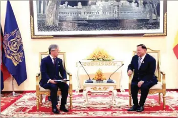  ?? SENATE ?? Senate president Say Chhum meets Japan’s new ambassador on February 1.