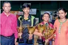  ??  ?? Promising players with Buddhasiri Withanachc­hi and Namal Gunasekara of Tibhar Sports Club