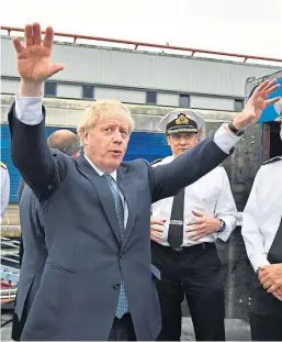  ?? Picture: Getty Images. ?? Prime Minister Boris Johnson gestures during a visit to HMS Victorious at HM Naval Base Clyde at Faslane.