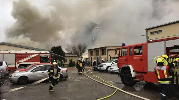  ?? EPA ?? Emergency services arrive at Baumgarten in Austria. OMV, the operator of the plant, is partly owned by the Mubadala Investment Company